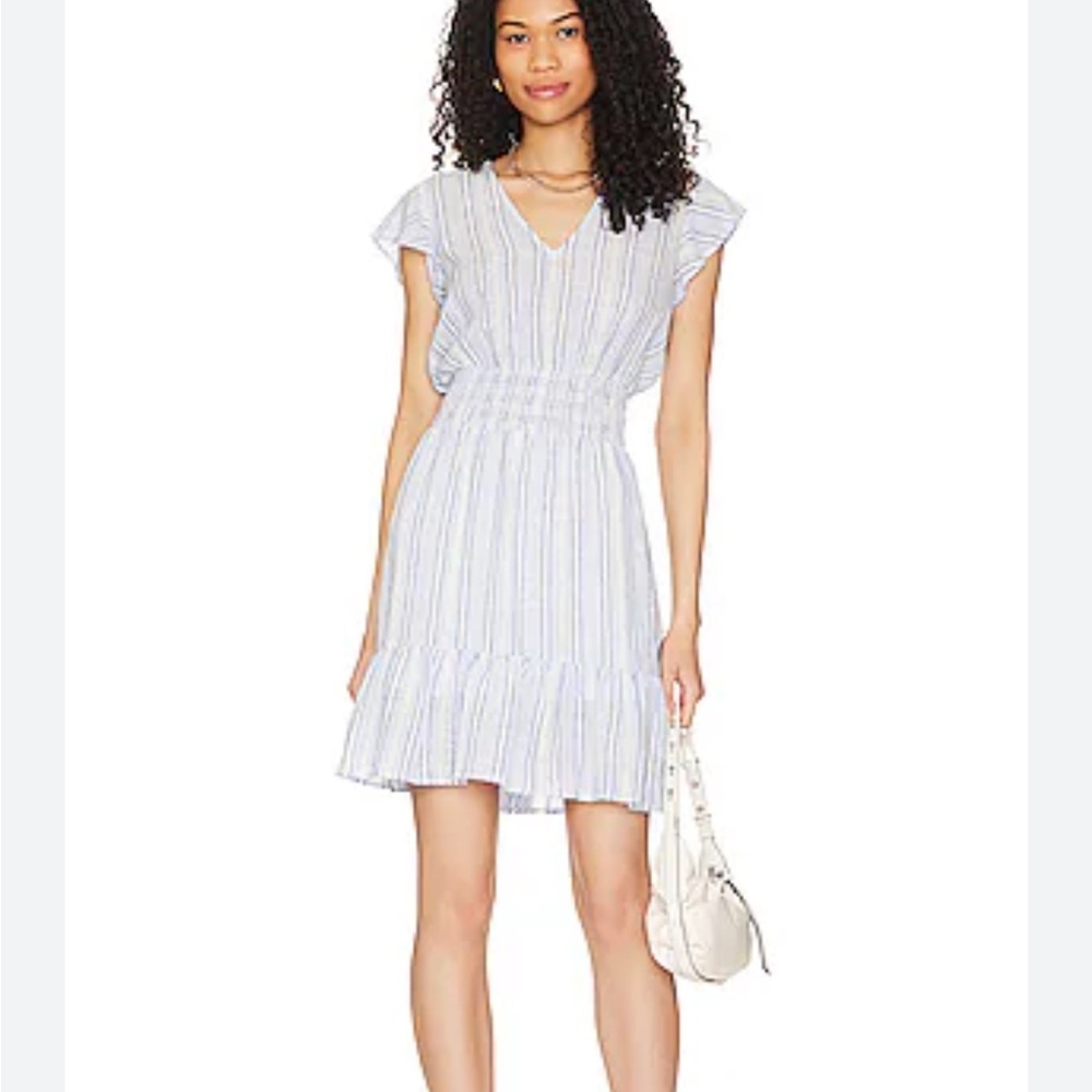 Rails Tara Napoli smocked waist mini striped linen blend lightweight coastal